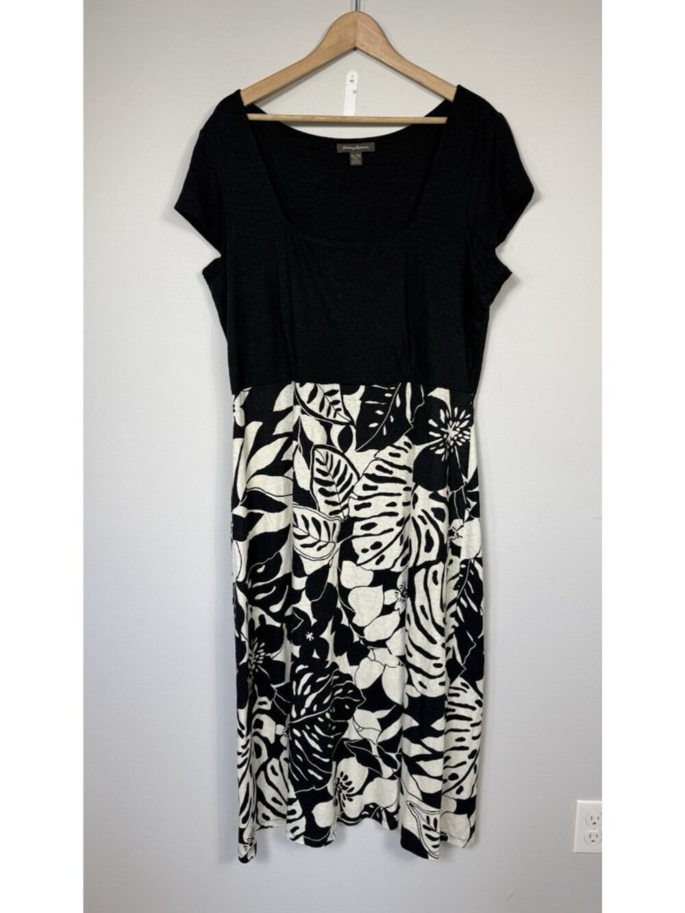 Tommy Bahama Dress Womens XL Linen Tropical Floral Short Sleeve Vacation Beach